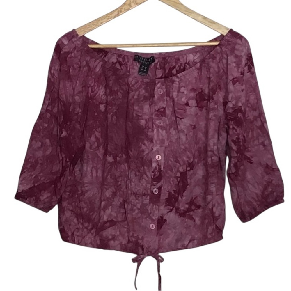 2/40$ Streatwear society NEW pink top tie dye off shoulders 3/4 sleeves crew Med
